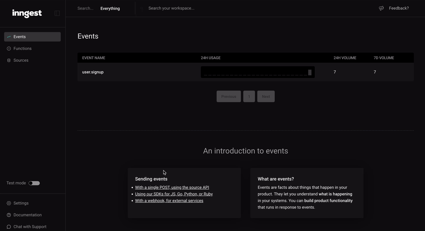 Viewing event history and event payloads in the Inngest web app